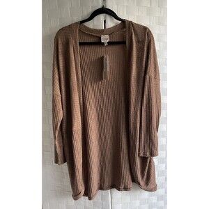 Como Vintage Women's Brown Open Rayon Cardigan Sweater Pockets Size Large